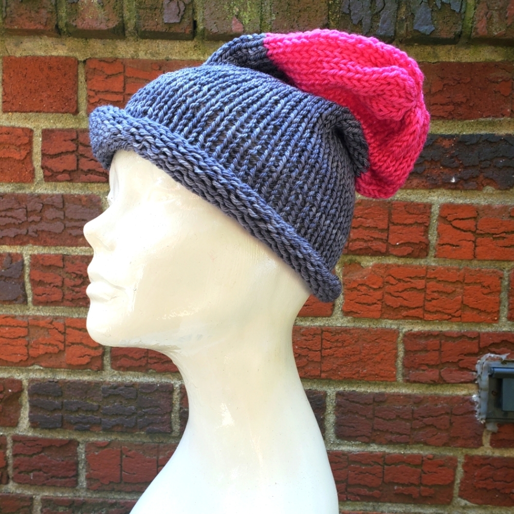 Handmade Hat: knit 2 colors warm slouchy, winter